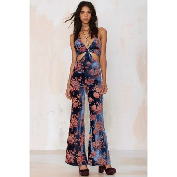 Line and Dot Senne Velvet Burnout 70s Style Jumpsuit